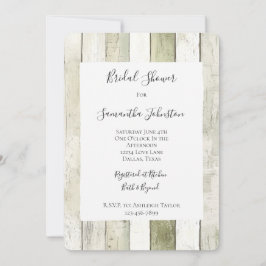 Rustic Green White Faux Wood Bridal Shower Inbjudningar