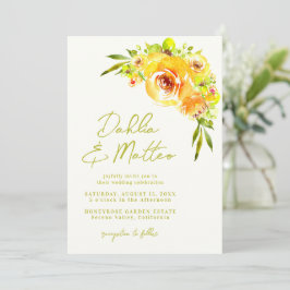 Rustic Green Yellow Floral Handwritten Wedding Inbjudningar