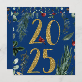 Rustic Greenery 2025 Blue New Years Helgdag Julkort