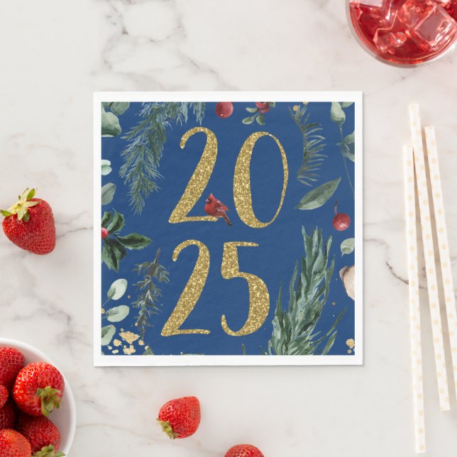 Rustic Greenery 2025 Blue New Years Helgdag Pappersservett (Insitu)