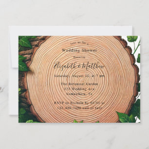 Rustic Greenery and Wood Slice Möhippa Inbjudningar