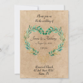 Rustic Greenery Antique Heart Benice Bröllop Inbjudningar