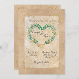 Rustic Greenery Antique Heart Benice Bröllop Inbjudningar