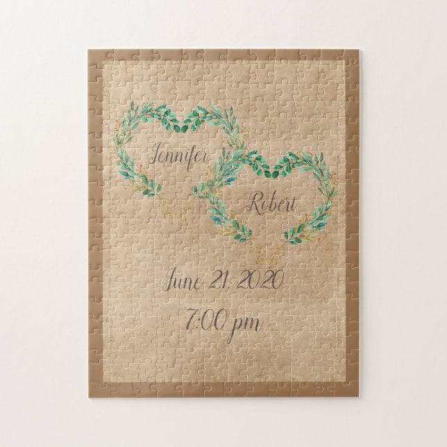 Rustic Greenery Antique Heart Benice Bröllop Pussel (Vertikal)