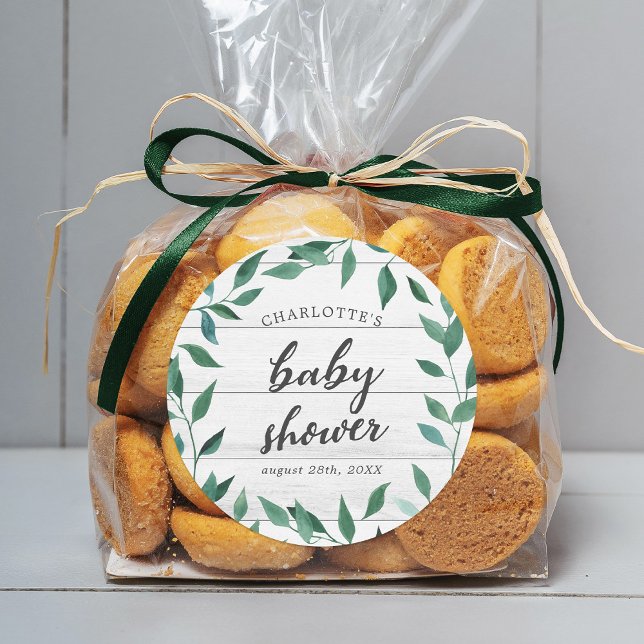 Rustic Greenery Baby Shower Runt Klistermärke (Skapare uppladdad)