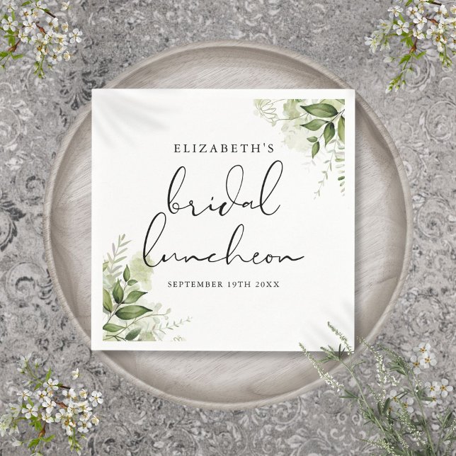 Rustic Greenery Blommigt Elegant Möhippa Luncheon Pappersservett (Rustic Greenery Floral Elegant Bridal Luncheon Napkins)