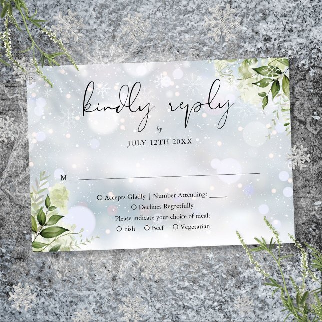 Rustic Greenery Blommigt Winter Wedding OSA Kort (Rustic Greenery Floral Winter Wedding RSVP Card)