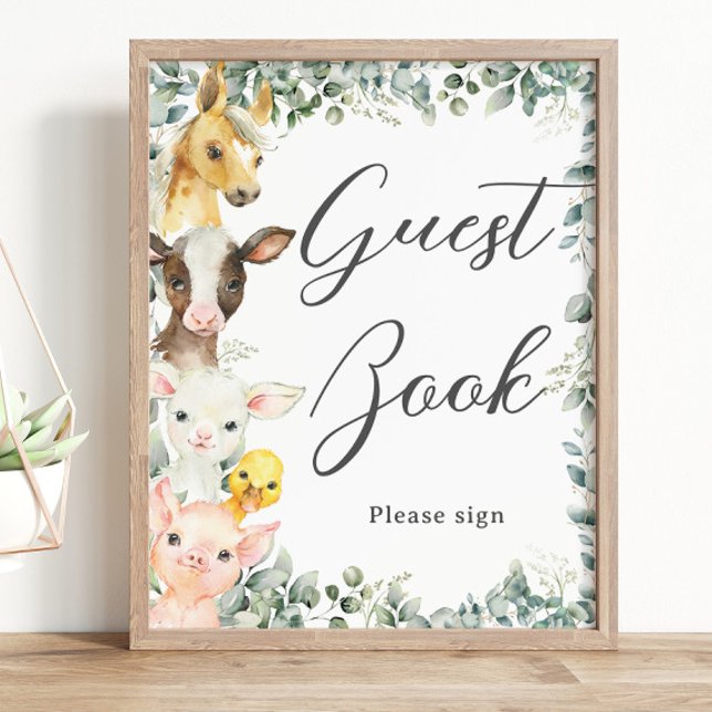 Rustic Greenery Boskap Baby Guest Bok-tecken Poster (Skapare uppladdad)