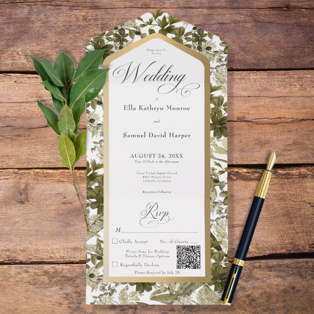 Rustic Greenery Botanical Guld Ram QR-kod (Skapare uppladdad)