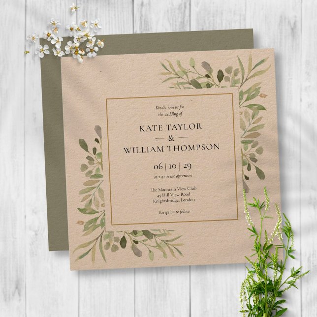 Rustic Greenery Botanical Watercolor Bröllop Inbjudningar (Skapare uppladdad)