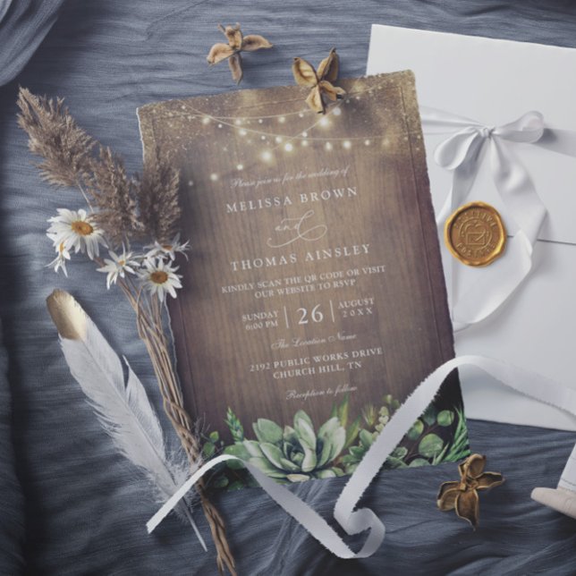 Rustic Greenery Country Barn QR Code Wedding Inbjudningar (Skapare uppladdad)