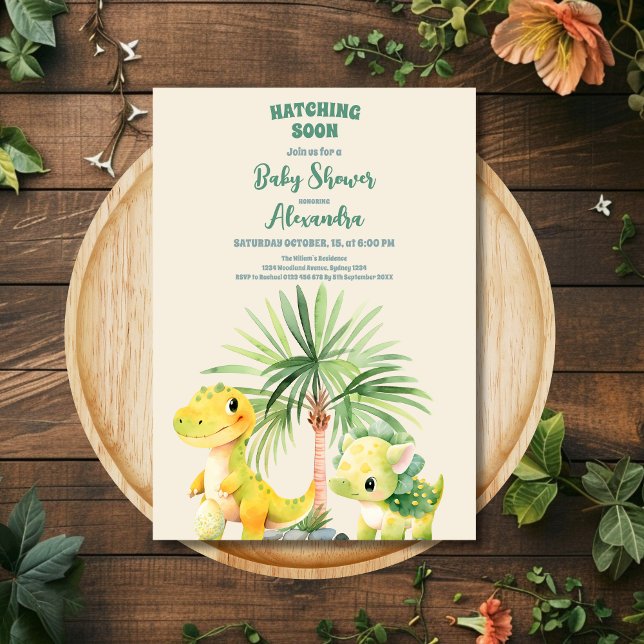 Rustic Greenery Cute Dinosaur Baby Shower Inbjudningar (Skapare uppladdad)