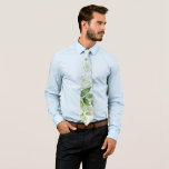 Rustic Greenery Dusty Blue Airy Bröllop Neck Tie Slips<br><div class="desc">Den här designen har löv i grönt emerald vattencolor färg,  dammig blå,  vacker bläck alkoholmålad bakgrund. Underbar för ditt gröna bröllop firande!</div>