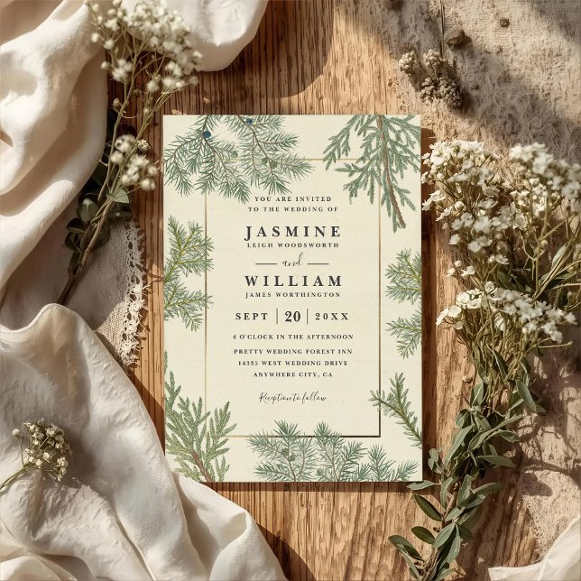 Rustic Greenery Elegant Modern QR Code Wedding Inbjudningar (Skapare uppladdad)