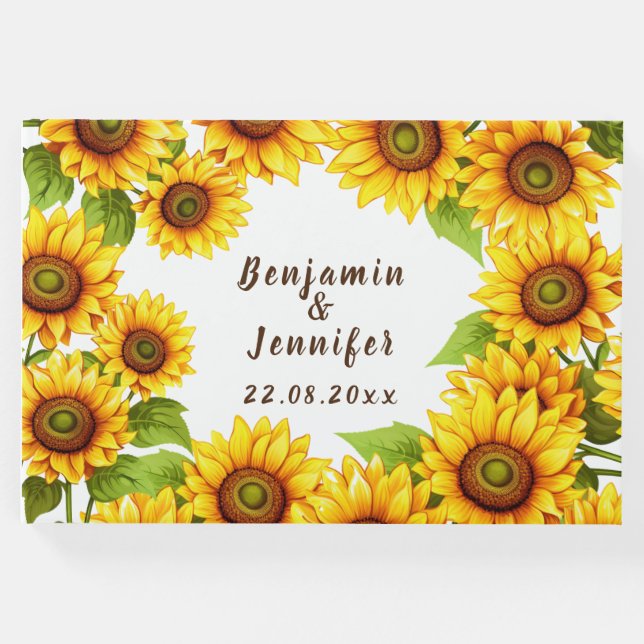 Rustic Greenery elegant modern solros bröllop Gästböcker (Framsida)