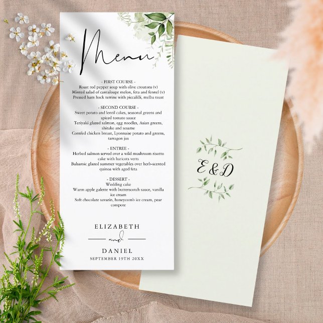 Rustic Greenery Elegant Monogram Bröllop Middag Meny (Skapare uppladdad)