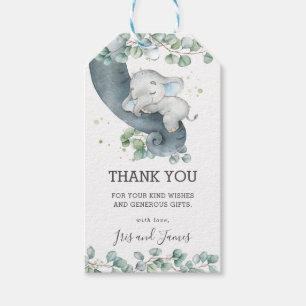 Rustic Greenery Elephant Boy Shower Tack Presentetikett