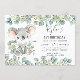 Rustic Greenery Eucalyptus Cute Koala Birthday Inbjudningar