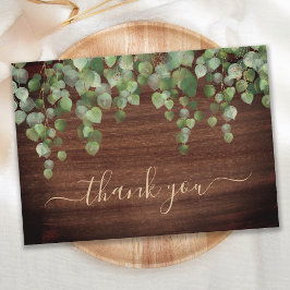 Rustic Greenery Eucalyptus Guld skript Bröllop Tack Kort