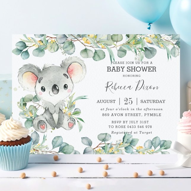 Rustic Greenery Eucalyptus Koala Baby Shower Boy Inbjudningar (Skapare uppladdad)