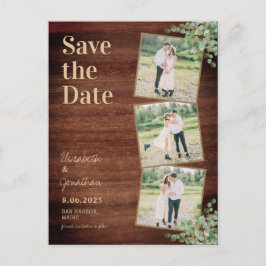 Rustic Greenery Eucalyptus Photo Save Date Vykort