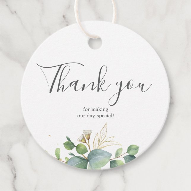 Rustic Greenery Eucalyptus Summer Bröllop. Gåvor Etiketter (Framsida)