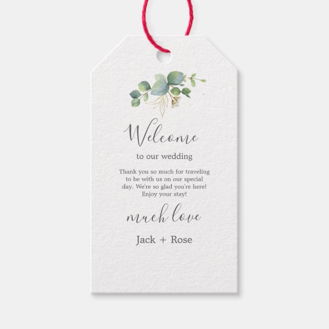 Rustic Greenery Eucalyptus Summer Bröllop. Presentetikett (Framsidan)