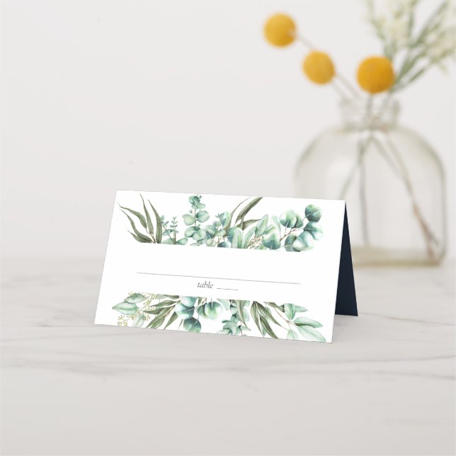 Rustic Greenery Eucalyptus Watercolor Bröllop Placeringskort (Framsida)