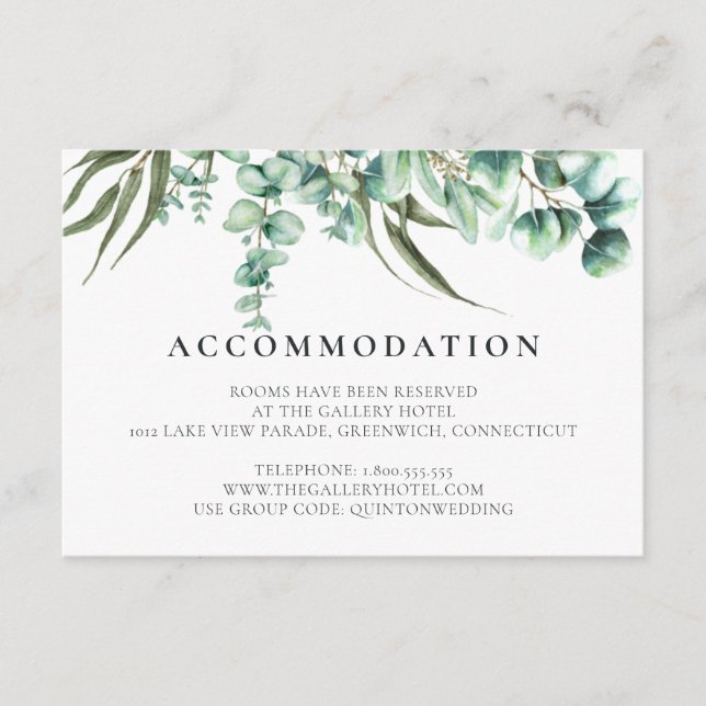 Rustic Greenery Eucalyptus Watercolor Hotel Tilläggskort (Framsida)