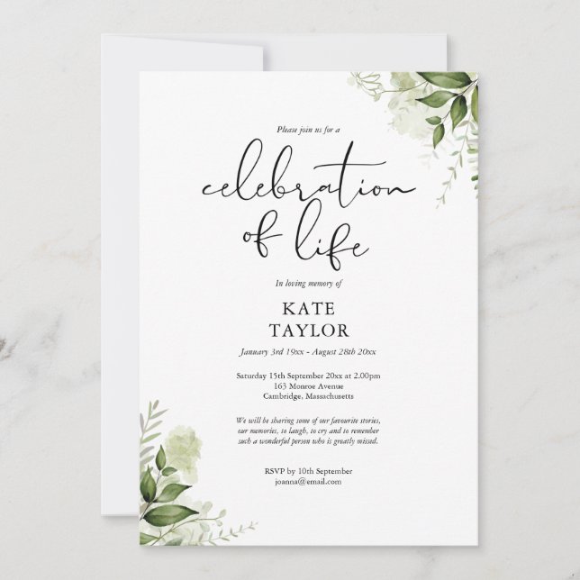 Rustic Greenery Firande of Life Funeral Inbjudningar (Framsida)