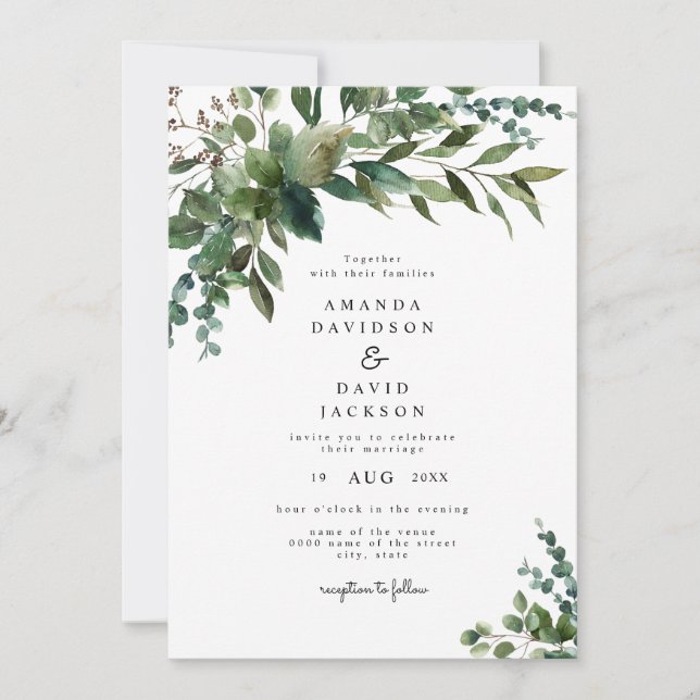 Rustic Greenery Foliage Eucalyptus Garden Wedding  Inbjudningar (Framsida)