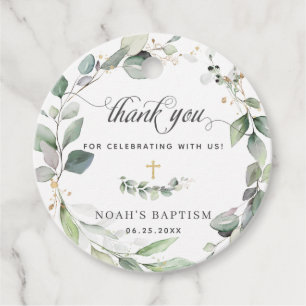 Rustic Greenery Foliage Guld Baptism Tack Gåvor Etiketter