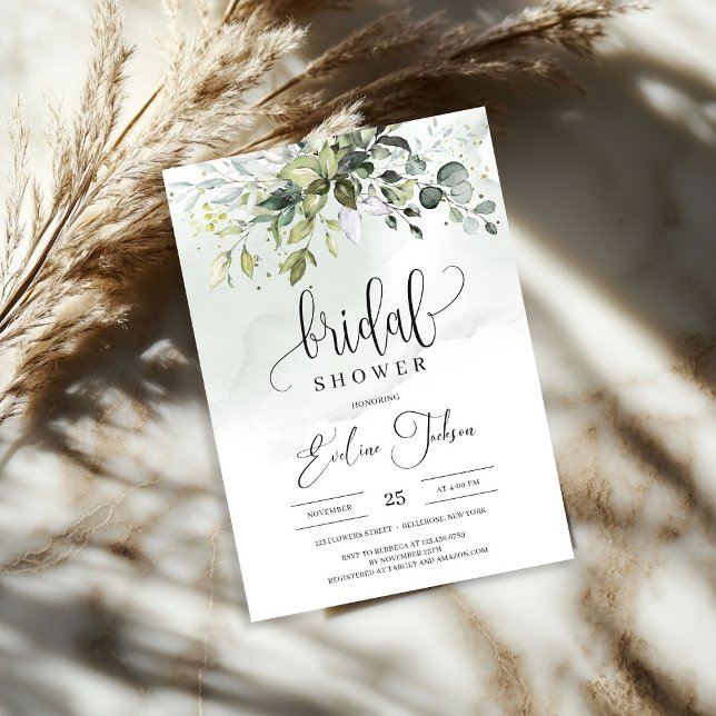 Rustic Greenery Foliage Inbjudningskort för möhipp (Rustic Greenery Foliage Bridal Shower Invitation)
