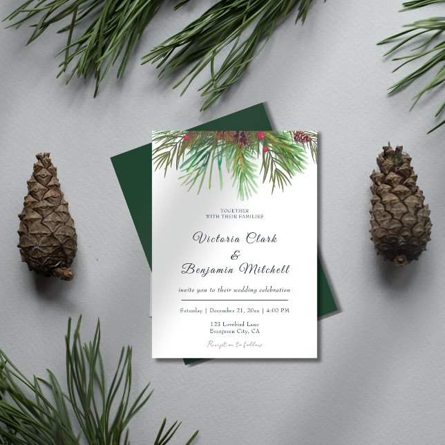 Rustic Greenery Gräs Cone jul Winter Wedding Inbjudningar (Rustic Greenery Pine Cone Christmas Winter Wedding Invitation)