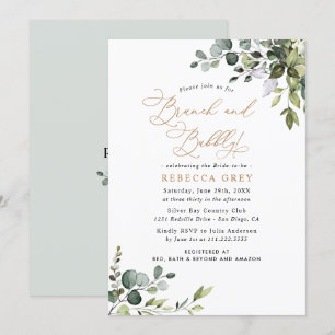 Rustic Greenery Guld Brunch & Bubly Möhippa Inbjudningar