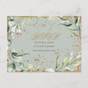 Rustic Greenery Guld Calligraphy OSA Bröllop Vykort
