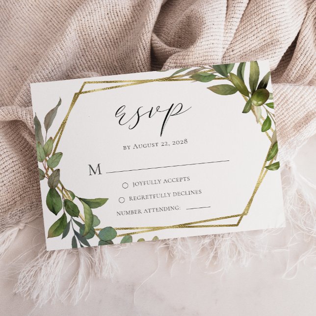 Rustic Greenery Guld Geometric Ram OSA Kort (Skapare uppladdad)