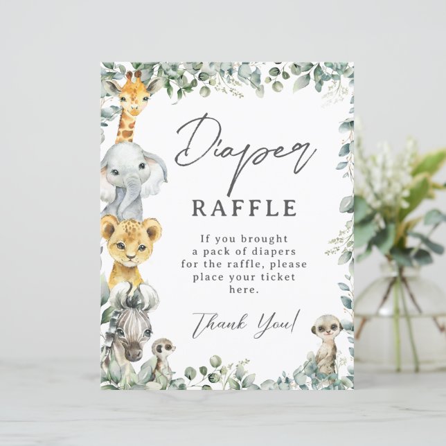 Rustic Greenery Jungle Animals Baby Diaper Raffle (Stående Fram)