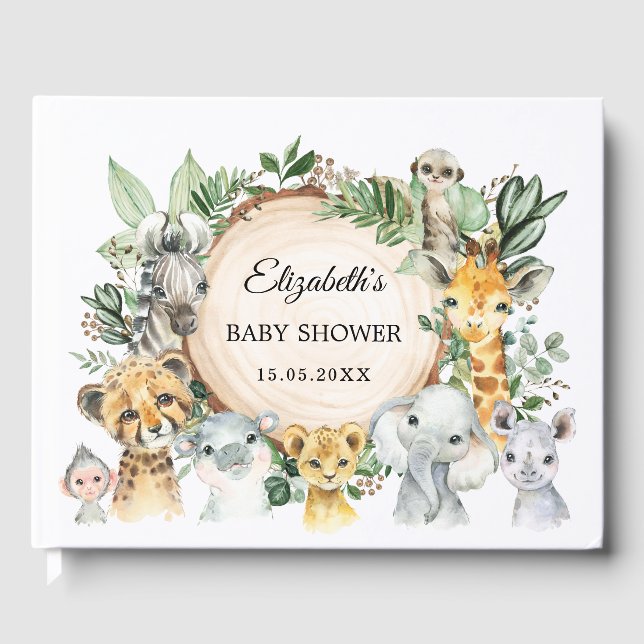 Rustic Greenery Jungle Safari Animals Baby Shower Gästböcker (Framsida)