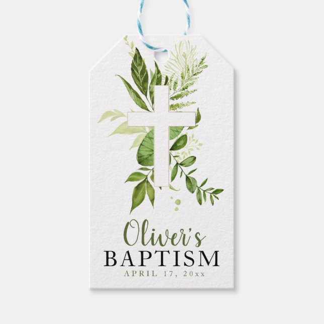 Rustic Greenery Kor Boy Baptism Favor Presentetikett (Framsidan)