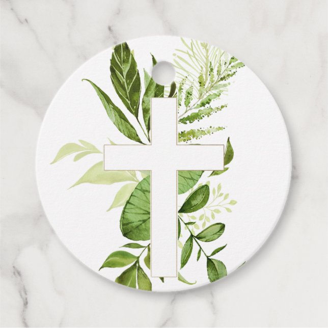 Rustic Greenery Kor Boy Baptism Gåvor Etiketter (Framsida)