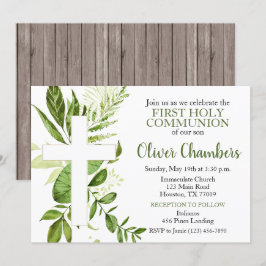 Rustic Greenery Kor Boy First Heliga Communion Inbjudningar
