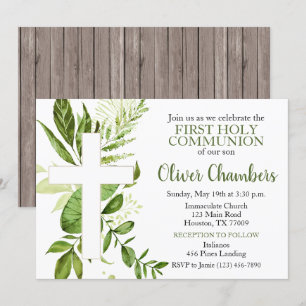 Rustic Greenery Kor Boy First Heliga Communion Inbjudningar