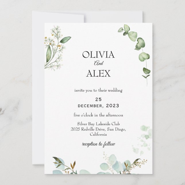 Rustic Greenery Kraft bröllopsinbjudan Inbjudningar (Framsida)