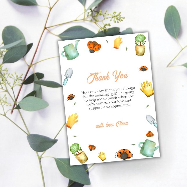 Rustic Greenery Ladybug Garden Baby Shower Tack Kort (Rustic Greenery Ladybug Garden Baby Shower Thank You Card)