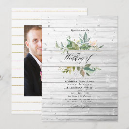 Rustic Greenery Land Barn Bröllop Photo Inbjudningar