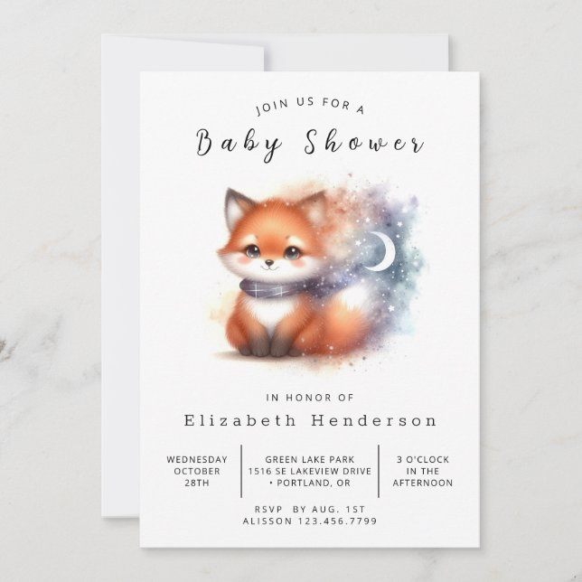 Rustic Greenery look Fox Baby Shower Inbjudningar (Framsida)