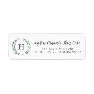 Rustic Greenery Monogram Business Returadress Etikett