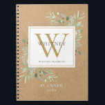Rustic Greenery Monogram Namn Planner 2021 Anteckningsbok<br><div class="desc">Rustic kraftfärgsgreenery monogram namn 2021-planerare med en inledande guld-monogram. Designad av Thisisnotme©</div>