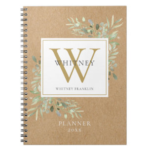 Rustic Greenery Monogram Namn Planner 2021 Anteckningsbok